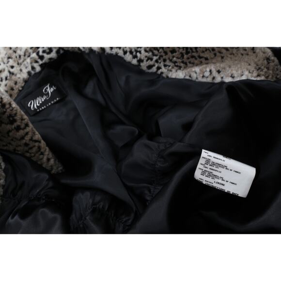 Vintage Black Faux Fur Shearling Coat Leopard Print Collar Cuffs Plush Size M - Picture 11 of 14